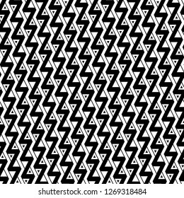 Zigzag lines, triangles ornament. Geometric background. Linear backdrop. Digital paper, textile print, web design. Jagged stripes, triangular shapes motif. Seamless pattern.
