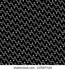 Zigzag lines, triangles ornament. Linear backdrop. Seamless pattern. Geometric background. Digital paper, textile print, web design. Jagged stripes, triangular shapes motif.