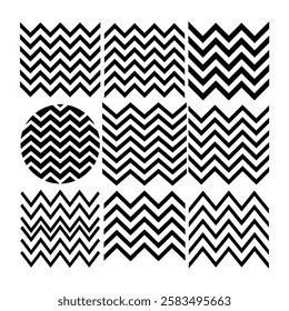  zigzag lines and waves, wavy pattern. line art,  3d and chevron zig zag. zigzag background, zigzag path. Set of smooth borders zigzag. Vector illustration.