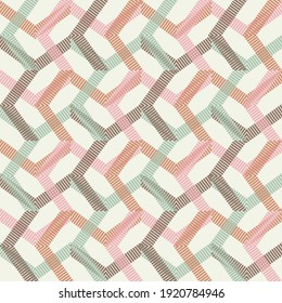 Zigzag. Mosaic with geometric shapes. Seamless pattern. Design with manual hatching. Textile. Ethnic boho ornament. Vector illustration for web design or print.