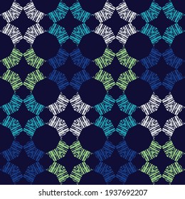 Zigzag. Mosaic with geometric shapes. Seamless pattern. Design with manual hatching. Textile. Ethnic boho ornament. Vector illustration for web design or print.