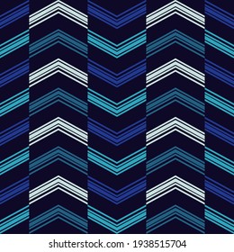 Zigzag. Mosaic with geometric shapes. Seamless pattern. Design with manual hatching. Textile. Ethnic boho ornament. Vector illustration for web design or print.