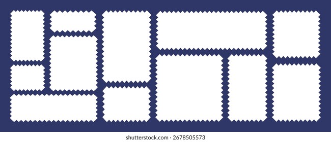 Zigzag note paper and torn frame with irregular. Squares and rectangles shapes. White blank sheet for notes or memo