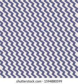 Zigzag oblique stripes rendered with a thick trembling line. Simple geometric tribal pattern in light gray and indigo. Wrapping paper.