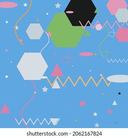 Zigzag Oval Lines Modern Art Pattern. Triangle Shadows Calm Blue Grey Geometrical Art Illustration. Silver Orange Green Chaos Modern Hipster Background. Pastel Pink Black Polygon Vector Design Pic.