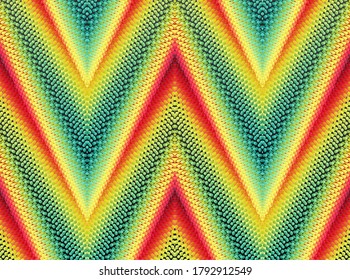 Zigzag pattern with molecular structure. Abstract wavy background with dynamic effect. Fantasy digital art. 3D vector illustration.