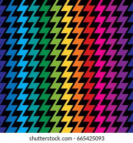 Zigzag pattern in rainbow colors repeats seamlessly.