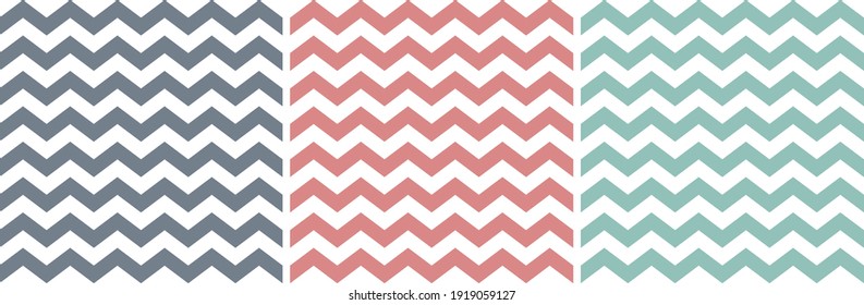 Zigzag pattern set in grey, green, pink, white. Seamless geometric background graphic lines art for gift wrapping paper, tea towel, other modern spring summer fashion paper or textile print.