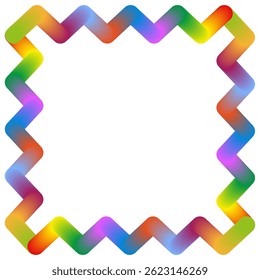 Zigzag rainbow frame. Gradient color border. Square corner shape. Vector decorative element.