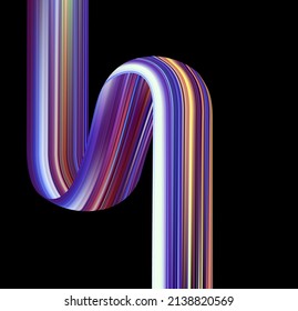 Zigzag ribbon, folded twice over the sheet 3D colored abstract twisted fluide shape on dark background. Trendy liquid design. Flow shapes stream paint. Vector illustration realistic dye mesh grid.