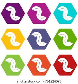 Zigzag road icon set many color hexahedron isolated on white vector illustration