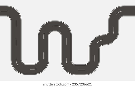 Zigzag Road. Plantilla de camino de rodadura. Carretera asfaltada con giros.Ilustración vectorial 