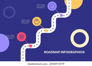 Zigzag Roadmap Infographic for Business Planning and Goal Setting Vector Illustration