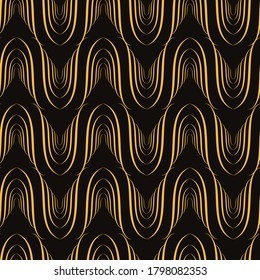 Zigzag seamless geometric pattern. Gold element on a dark background. Modern print on textiles and paper. Vector