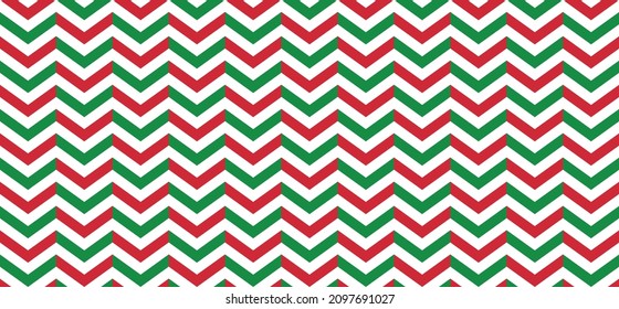 Zigzag seamless line pattern with the flag of Italy colors. Chevron zigzag lijn pattern. Memphis style. Flat vector zig zag sign. Chevrons wave line. Wavy stripes background. Retro pop art.