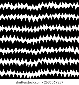 Motif harmonieux en zigzag en noir et blanc. Texture en zigzag dessinée à la main avec un motif irrégulier d'onde chevron. Faire glisser vers le panneau des nuances à utiliser..