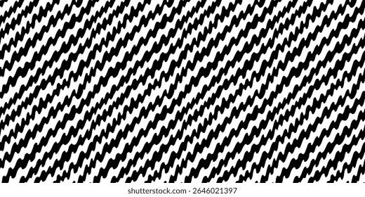 Zigzag seamless pattern in black and white. Hand drawn abstract zig zag background with bold brush texture and diagonal flow. Great for packaging, fashion print, or branding. Drag to swatches.