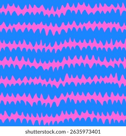 Motif harmonieux en zigzag bleu et rose. Arrière-plan zag dessiné à la main avec effet brosse à texture. Parfait pour le tissu, l'emballage, le papier d'emballage ou les accents intérieurs gras
