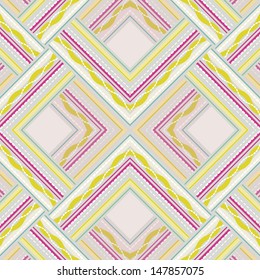 Zigzag seamless pattern of colored lines and dots.