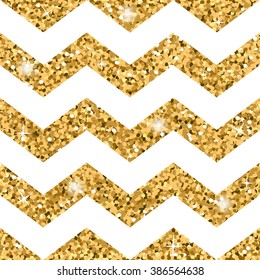 Zigzag seamless pattern. Gold glitter and white template. Abstract geometric texture. Golden zig zag. Retro Vintage decoration. Design template for wallpaper, wrapping, fabric etc. Vector Illustration