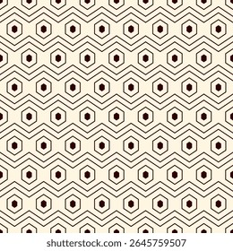 Zigzag seamless pattern. Hexagon mosaic tiles ornament. Ethnic surface print. Repeated geometric figures background. Ornamental wallpaper. Modern geo design digital paper. Vector abstract art