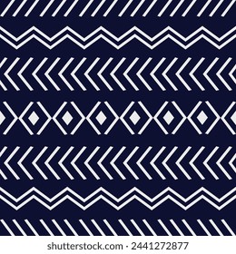 Zigzag seamless pattern in indigo color background. Geometric ikat style for design, wallpaper, printout, fabric and embroidery.