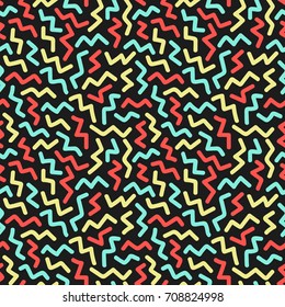 Zigzag. Seamless pattern in memphis style. 80s 90s style. Vector colorful illustration.