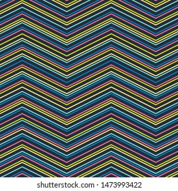 Zigzag seamless pattern. Vector texture with thin horizontal zig zag lines, stripes, chevron. Abstract colorful geometric background. Simple minimalist ornament. Repeat design for decor, fabric, cloth