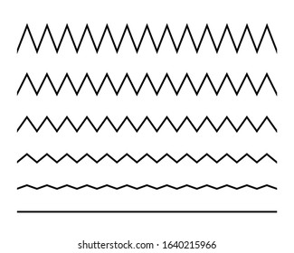 Zigzag seamless wave lines set. Wavy wiggly black horizontal line with edge. Frame underlines stroke. Vector illustration lines isolated on white