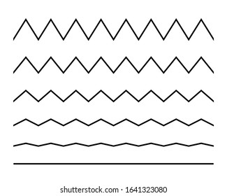 Zigzag seamless wave lines set. Wavy wiggly black horizontal line with edge. Frame underlines stroke. Vector illustration lines isolated on white
