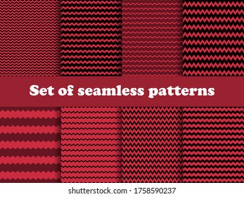 Zigzag set of seamless pattern with black and red color. Geometric background in style 70s. Backgrounds for promotional products, wrapping paper and printing. Vector illustration