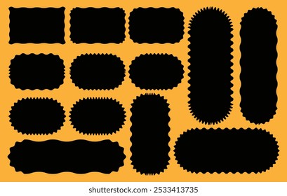 zigzag shape. Rectangle, Oval, Circle shape frames with zigzag edge. set of zig zag frame. Abstract Elements for Template, Stickers, Promo Design, Web Design and Social Media.