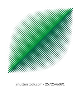 Zigzag sound wave, split green leaf. A symbol made from speed lines. Isolated on a white background.