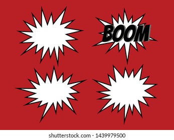 Zigzag speech bubbles with sample texts. Set of explosion background for a surprising and shocking moment.