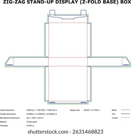 Zig-zag stand-up display box z-fold base die-cut template