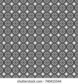 Zigzag and stripe line, rhombus and tiles. Ethnic theme. For textile, wallpaper, wrapping paper. Hand drawn seamless pattern. Vector tribal design in black, white and gray colors.