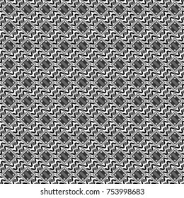 Zigzag and stripe line, rhombus and tiles. Vector tribal design in white, gray and black colors. Hand drawn seamless pattern. Ethnic theme. For textile, wallpaper, wrapping paper.