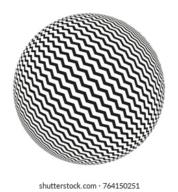 zigzag striped 3d sphere in black and white