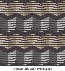 Zigzag of stripes. A mosaic of striped geometric figures. Seamless pattern. Design with manual hatching. Textile. Ethnic boho ornament. Vector illustration for web design or print.