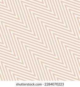 Zigzag stripes seamless pattern. Vector diagonal chevron texture. Simple lines, striped zig zag. Beige color. Subtle modern abstract geometric background. Repeat geo design for decor, print, textile