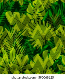 Zigzag strips on green tropical seamless vector pattern. Abstract trendy background. Print for fabric, wallpaper, invitation and wrapping design.