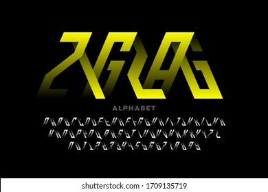 ZigZag style modern font, alphabet letters and numbers vector illustration