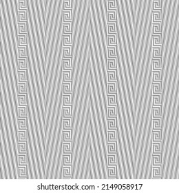 Zigzag texturizó un patrón irreprochable de 3d grises. Fondo vectorial de color blanco grueso. La ayuda atraviesa ornamentos zigzag con crujidos griegos, rayas. Repetir el fondo de zag de zag en zag de la superficie. Textura sin fin.