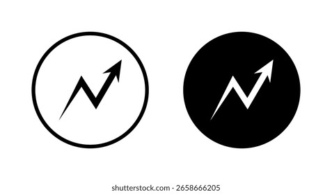 Icono de flecha hacia arriba en zigzag en círculo negro. Símbolo de signo de crecimiento empresarial