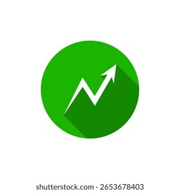 Zigzag hacia arriba icono de flecha con sombra larga. Signo de crecimiento financiero. Símbolo de tendencia ascendente