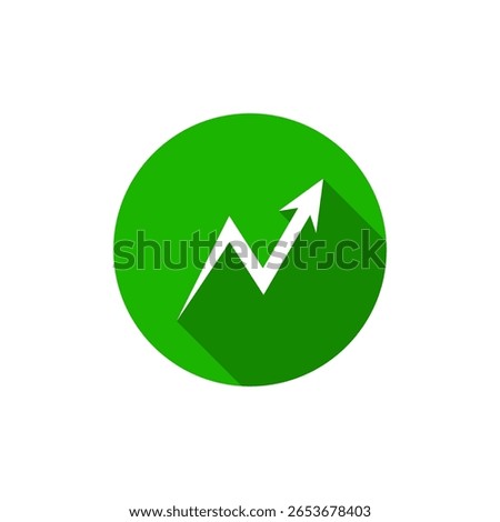 Zigzag upward arrow icon with long shadow. Financial growth sign. Upward trend symbol