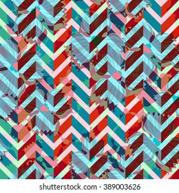 Zigzag vector pattern with floral background. Vibrant floral seamless. 