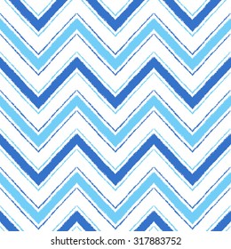 Zigzag vector seamless pattern. Brush stroke, rough edges. Shades of blue. Hand drawn tribal ornament.