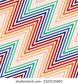 Zigzag vector seamless pattern. Diagonal colorful chevron stripes background. Texture with lines, striped zig zag, waves. Simple abstract geometric background with gradient effect. Repeat geo design