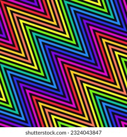 Zigzag vector seamless pattern. Diagonal chevron stripes background. Funky texture with lines, striped zig zag, waves. Simple abstract geometric background with gradient effect. Bright acid colors